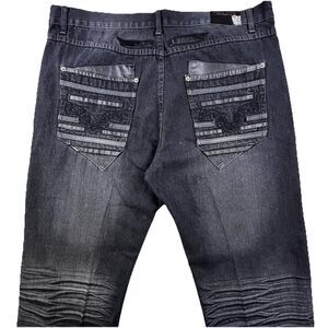 Vintage Red Ape Jeans Mens 42x30 Black Baggy Y2K Wing Embroidered Pockets Skater